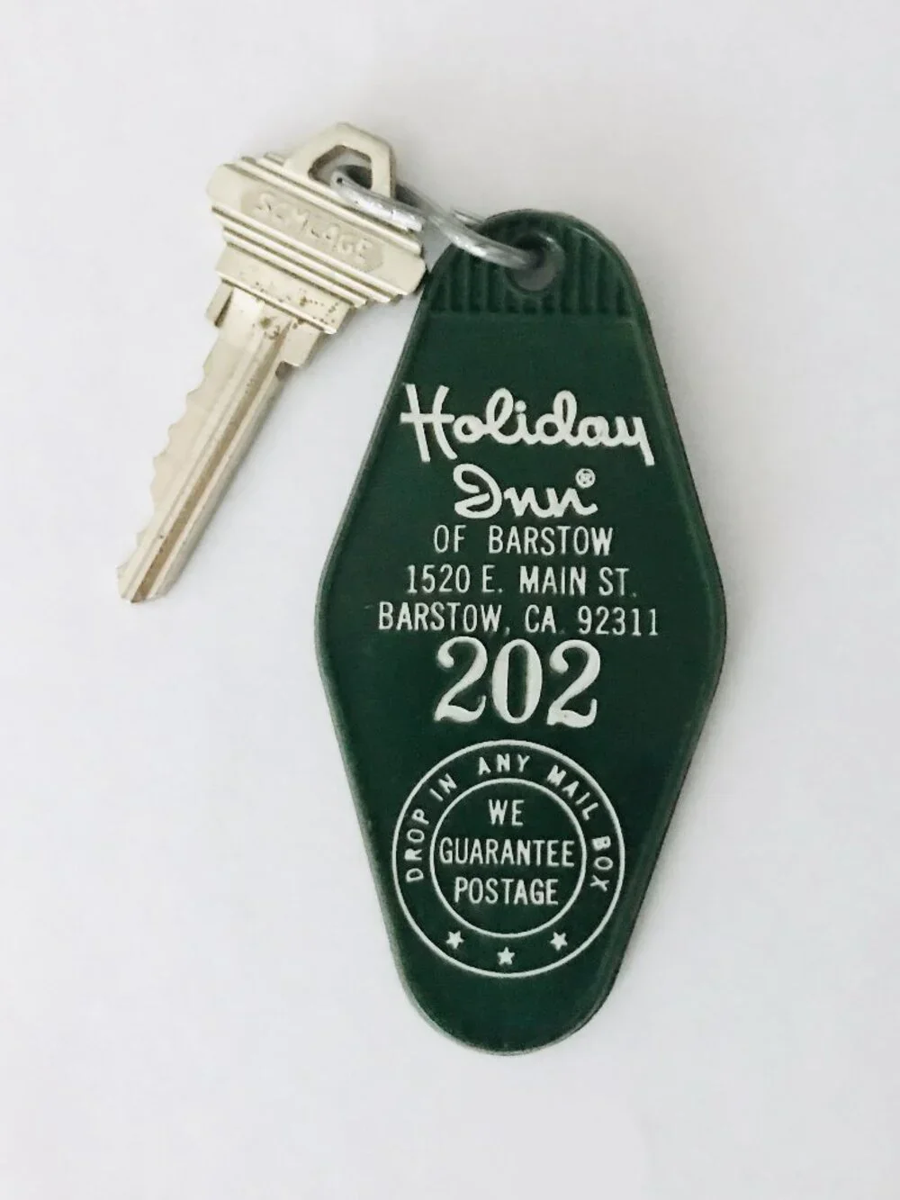 Vintage Holiday Inn Barstow CA Hotel Room Key & Fob #202 Green California USA